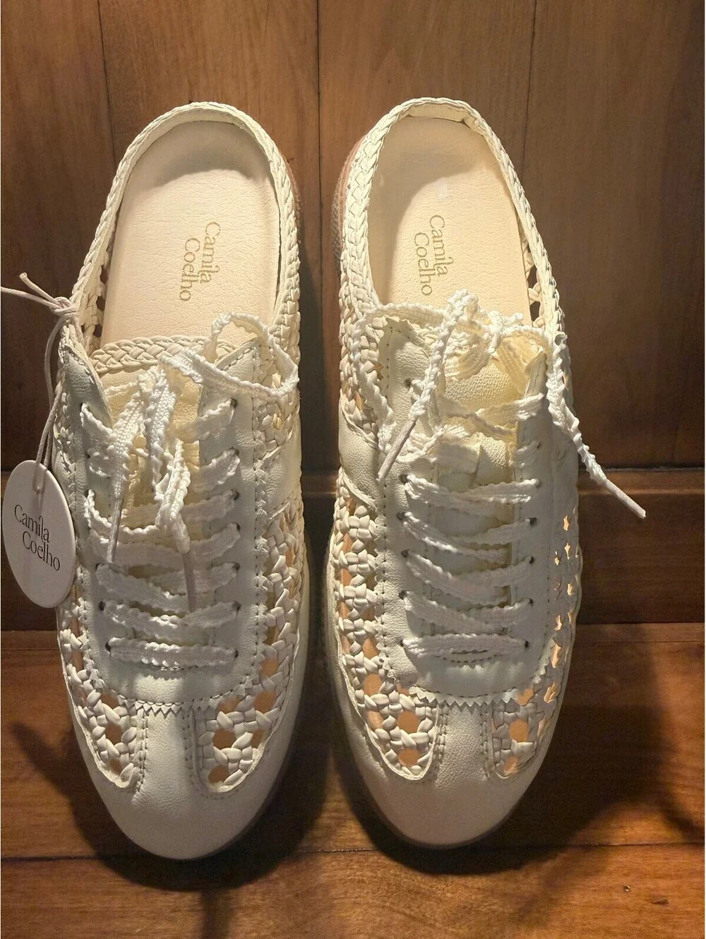 New Camila Codolo White Woven Leather Slip-On Sneakers Women's Size 8